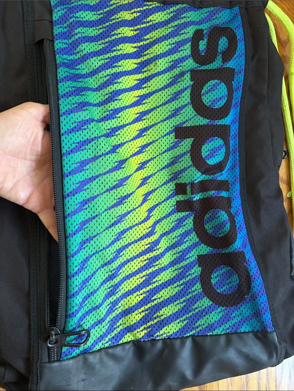 Adidas Blue & Neon Green Drawstring Backpack